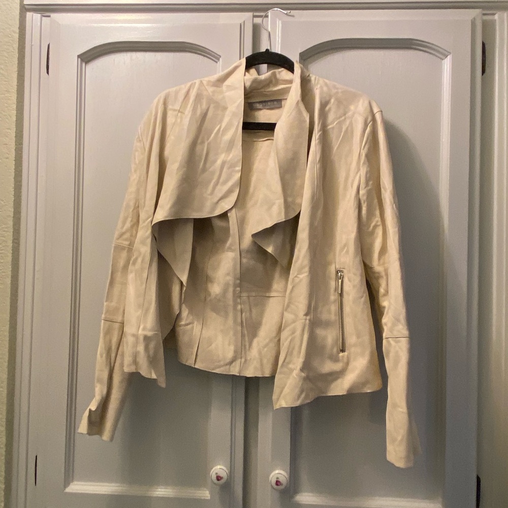 Bagatelle Cream Leather Jacket with Waterfall Collar
